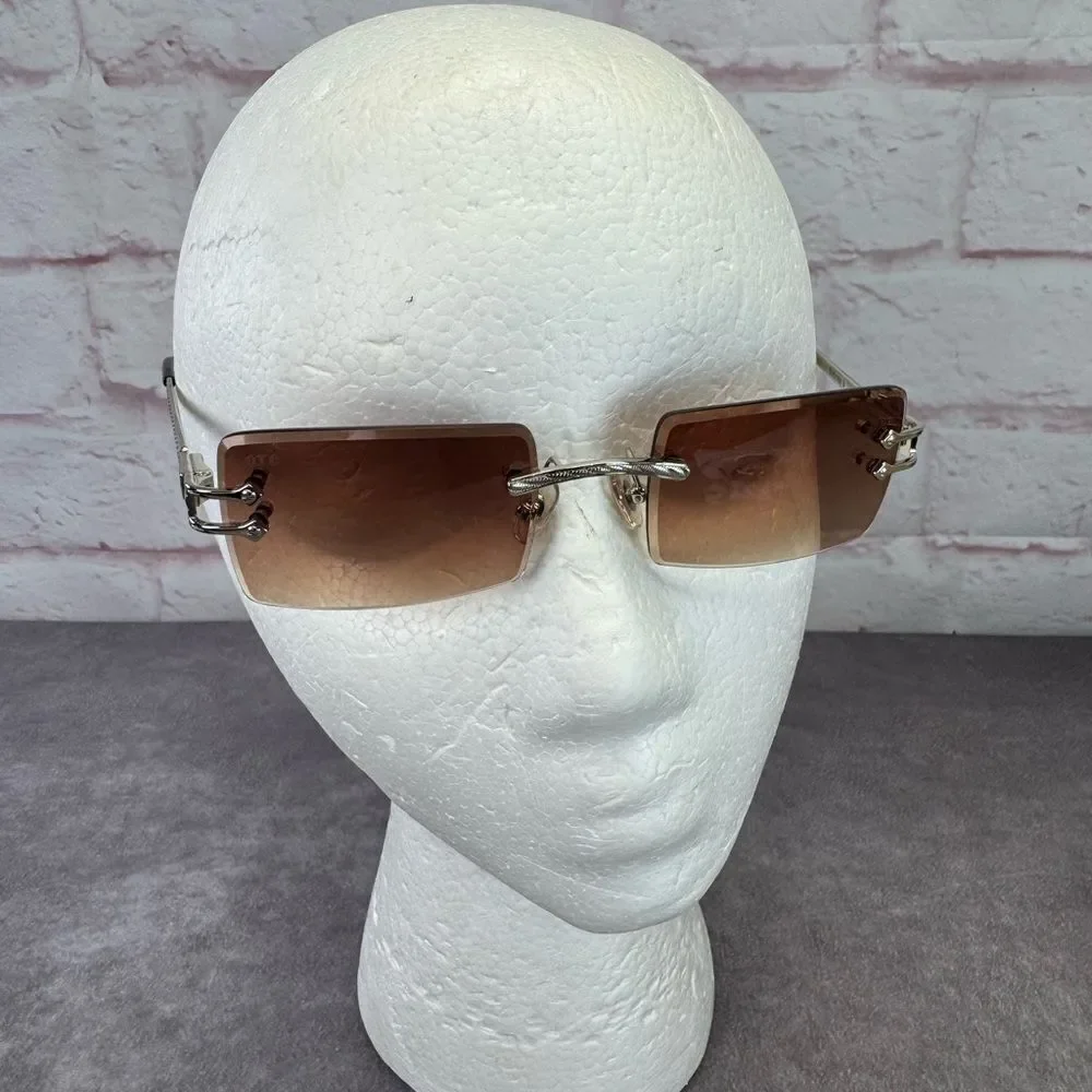 James Oro Silver Brown Tint Authentic II Rimless Sunglasses NEW